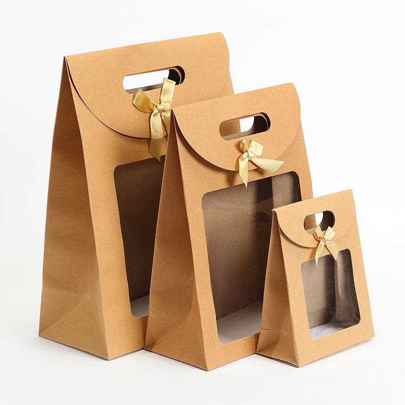 Top Folded Bowknot Gift Bags With Clear Window